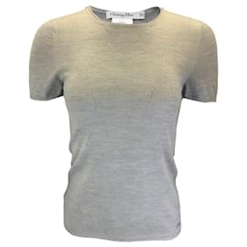 Autre Marque-Christian Dior Light Grey Short Sleeved Cashmere and Silk Knit Sweater-Grey