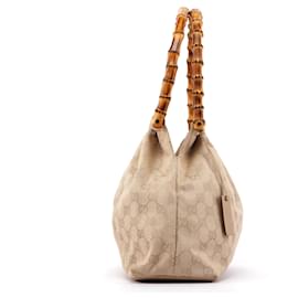 Gucci-GUCCI Shoulder bags cotton Beige bamboo-Beige