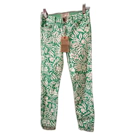 Autre Marque Vaqueros elásticos DvF x Current Elliot con estampado. Blanco Verde