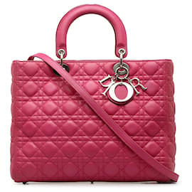 Dior-Dior Cannage em pele de cordeiro rosa grande Lady Dior-Rosa