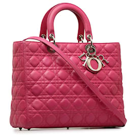 Dior-Dior Cannage em pele de cordeiro rosa grande Lady Dior-Rosa