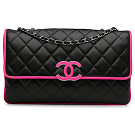 Chanel-Chanel Black Large Lambskin Divine Flap-Black,Pink,Other