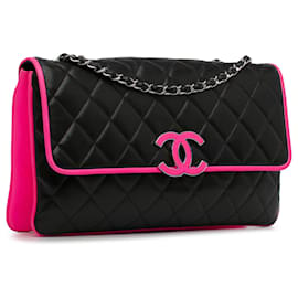 Chanel-Chanel Black Large Lambskin Divine Flap-Black,Pink,Other