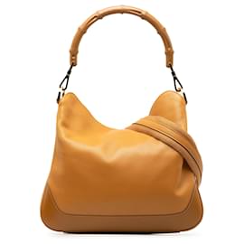 Gucci-Bolso satchel Diana de cuero de bambú marrón Gucci-Castaño