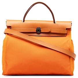 Hermès-Hermès Orange Toile Herbag Zip 31-Orange