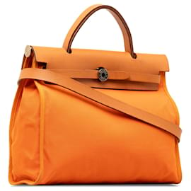 Hermès-Hermès Orange Toile Herbag Zip 31-Orange