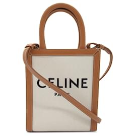 Céline-Cabas verticale Celine in tela mini bianca-Marrone,Bianco