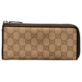 Gucci-Gucci Brown GG Canvas Reißverschluss um lange Brieftasche-Braun,Beige,Dunkelbraun