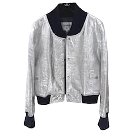 Chanel-11K$ CC Logo Metallic Leather Jacket-Silvery