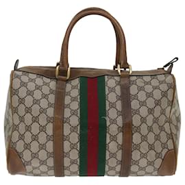 Gucci-GUCCI GG Supreme Web Sherry Line Hand Bag PVC Beige Red Green Auth 70132-Red,Beige,Green