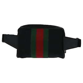 Gucci-GUCCI Web Sherry Line Waist bag Canvas Outlet Black Red Green 630919 auth 70293-Black,Red,Green
