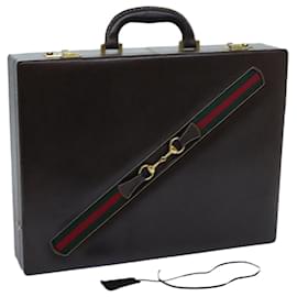 Gucci-GUCCI Horsebit Old Gucci Briefcase Leather Red Green Brown Auth ki4323-Brown,Red,Green