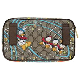 Gucci-GUCCI GG Canvas Disney Donald Duck Body Bag PVC Beige 602695 Auth ac2847-Beige