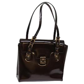 Versace-VERSACE Shoulder Bag Enamel Brown Auth bs13376-Brown