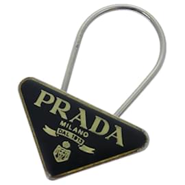 Prada-Llavero con placa triangular PRADA de metal Negro Auth am6073-Negro
