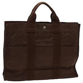 Hermès-HERMES Her Line MM Tote Bag Canvas Brown Auth 70184-Brown