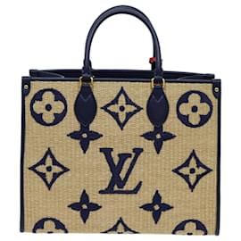 Louis Vuitton-Bolso On The Go MM de rafia con monograma de LOUIS VUITTON 2Camino Beige M57723 LV Auth 70773S-Beige