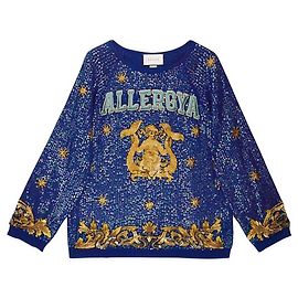 Gucci 6K$ Mauerwerkssymbole bestickter Pullover Blau
