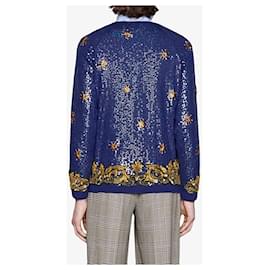 Gucci-6K$ Mauerwerkssymbole bestickter Pullover-Blau