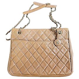 Bolsa Chanel de couro de cordeiro marrom claro dourada Castanho claro