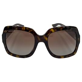 Gucci-Óculos de sol quadrados em acetato intertravado castanho-Marrom