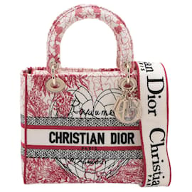 Dior-Lady D-Lite Medium Embroidery Canvas 2-Ways Tote Bag White-White