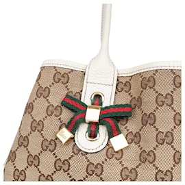 Gucci-Gucci GG-Monogramm Sherry Line Schultertasche-Beige