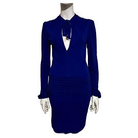 Autre Marque Schwarzes Halo-Kleid mit Stehkragen Blau