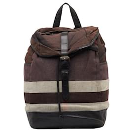 Burberry-Burberry Check Canvas & Leather Backpack Sac à dos en toile en bon état-Autre