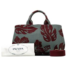 Prada-Prada Hibiscus Print Canapa Handbag Bolsa de lona em bom estado-Outro