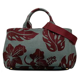 Prada-Prada Hibiscus Print Canapa Handbag Bolsa de lona em bom estado-Outro