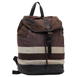 Burberry-Burberry Check Canvas & Leather Backpack Sac à dos en toile en bon état-Autre