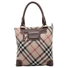 Burberry-Burberry Nova Check Wool & Leather Tote Bag Cotton Tote Bag in Good condition-Other