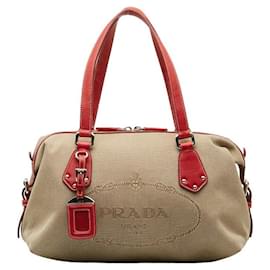 Prada-Prada Canapa Logo Handbag Bolsa de lona em bom estado-Outro