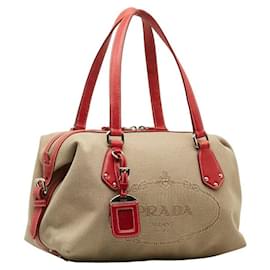 Prada-Prada Canapa Logo Handbag Bolsa de lona em bom estado-Outro