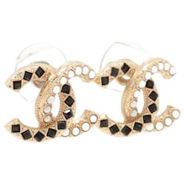 Chanel-Boucles d'oreilles strass CC dorées-Doré