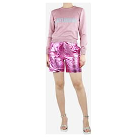 Antik Batik-Pantalón corto rosa metalizado con cinturón - talla UK 8-Rosa