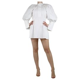 Ellery-Weißes Minikleid mit hohem Kragen und Puffärmeln – Größe UK 8-Weiß