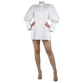 Ellery Mini-robe blanche à col haut et manches bouffantes - taille UK 8 Blanc