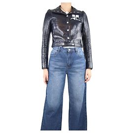 Courreges Marineblaue Kunstlederjacke – Größe UK 10 Blau