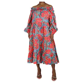 Ulla Johnson-Robe midi imprimée corail à manches bouffantes - taille UK 12-Orange