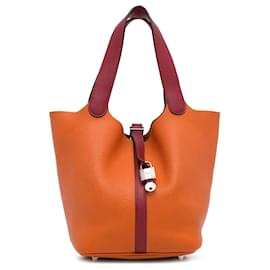 Hermès-Hermès Candado Picotin Clemence Bicolor Naranja 22-Otro