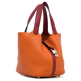 Hermès-Chiusura Hermès Orange Bicolor Clemence Picotin 22-Altro