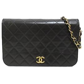 Chanel-Solapa completa de piel de cordero acolchada CC negra Chanel-Negro