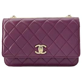 Chanel-Portefeuille CC tendance en cuir d'agneau violet Chanel sur chaîne-Violet