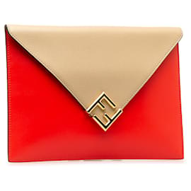 Fendi-Bolso plano rojo con diamantes FF de Fendi-Roja