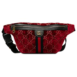 Gucci-Gucci Red GG Velvet Ophidia Belt Bag-Red,Dark red