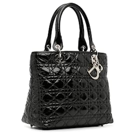 Dior-Dior Schwarze, mittelgroße, weiche Einkaufstasche Lady Dior aus Cannage-Lackleder-Schwarz