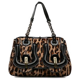 Bolso B de pelo de potro con estampado de leopardo marrón de Fendi Castaño