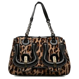 Fendi-Fendi Brown Leopard Print Pony Hair B Bag-Brown